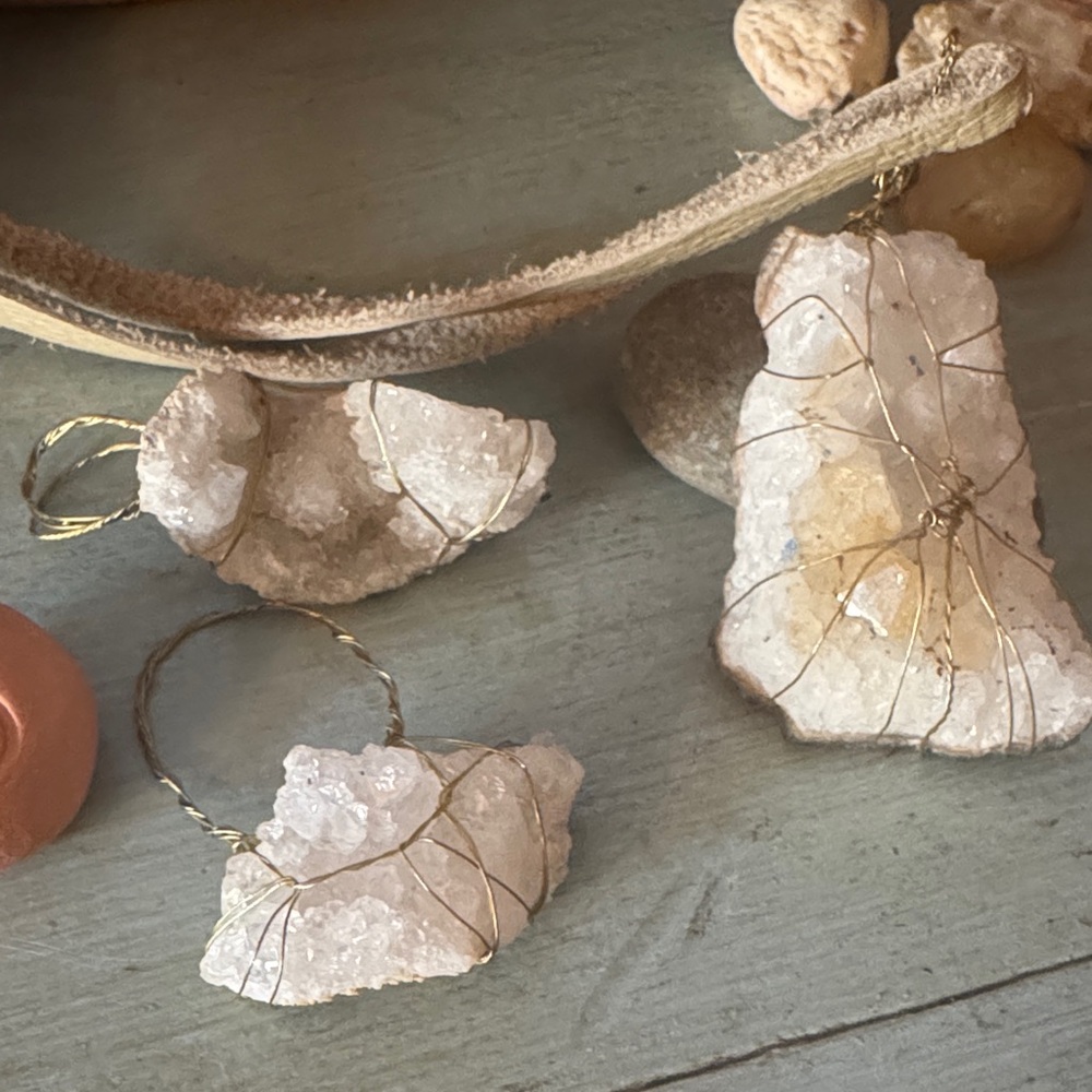 Natural Crystal Geode Wire-Wrapped Pendant Set (3)